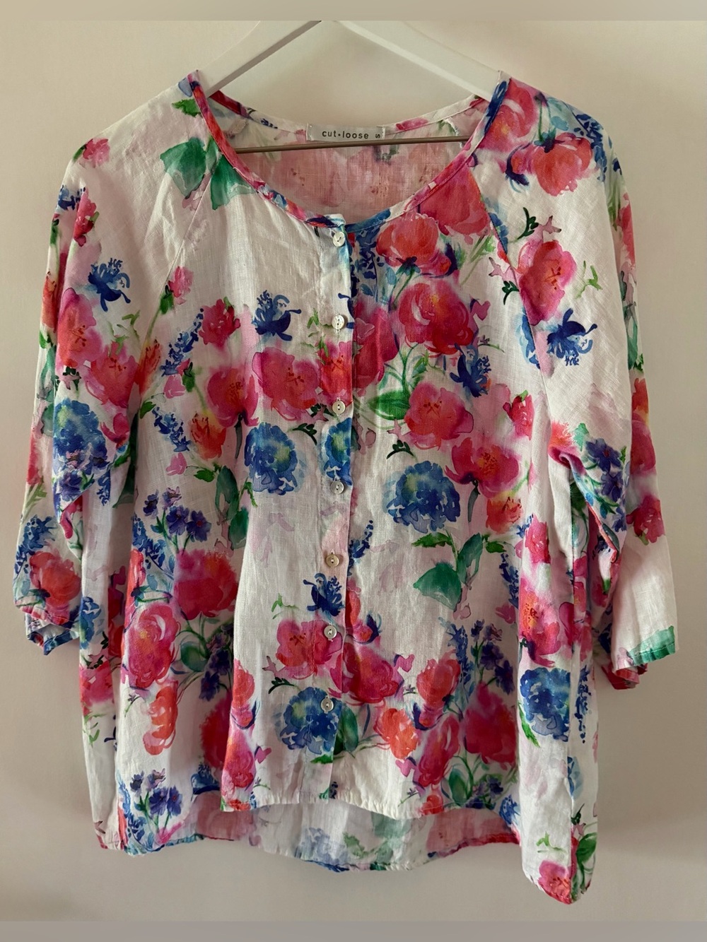 NWOT cut loose Linen Vibrant Watercolor Floral Top